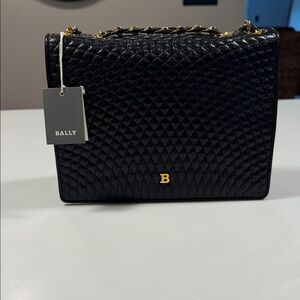 Bally Black Quilted Leather Crossbody with Gold 'B' Accent